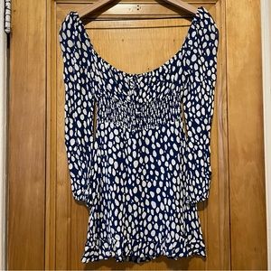 Reformation Smocked Long Sleeve Splatter Mini Dress